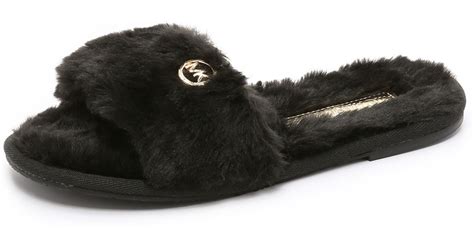 michael kors womens slide sandals|Michael Kors black fuzzy slipper.